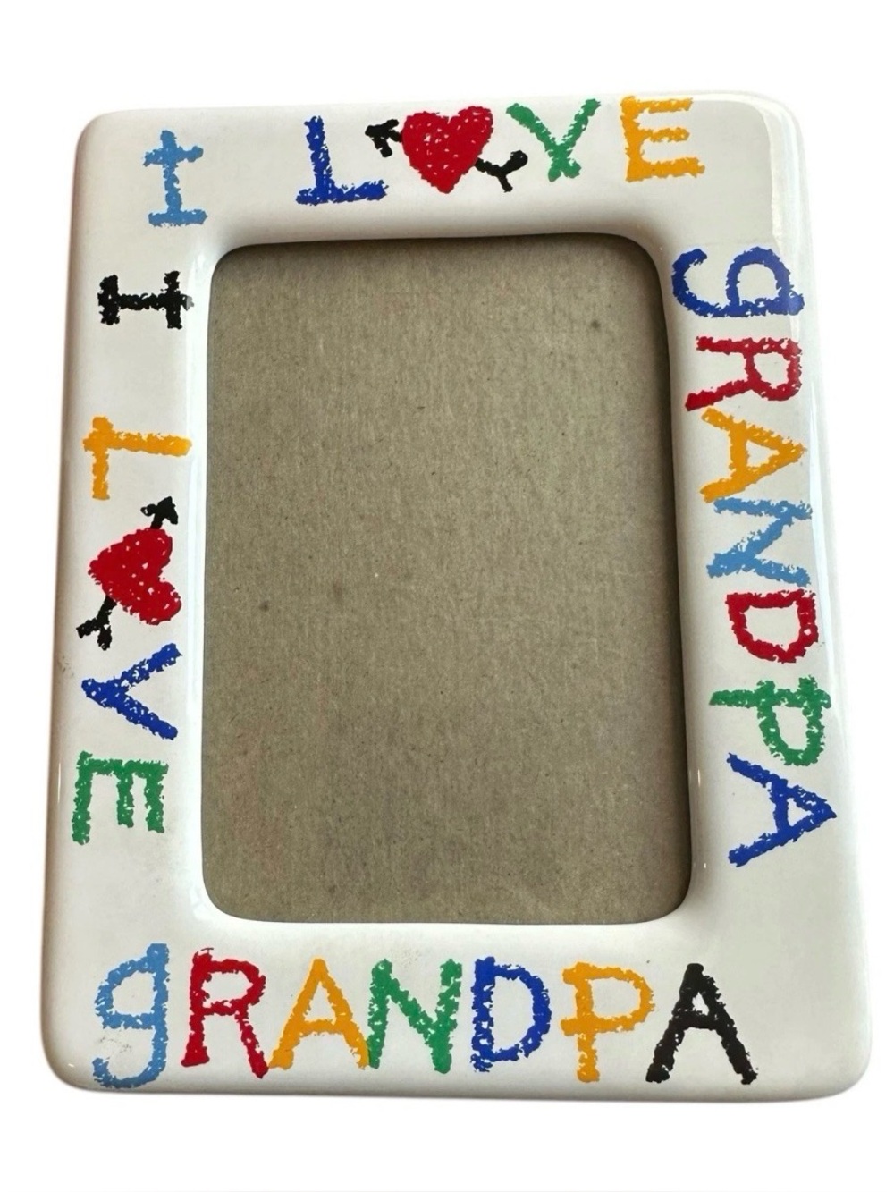Ceramic “I Love My Grandpa” Picture Frame Fits 3.5x5 Photo VTG Colorful Scribble